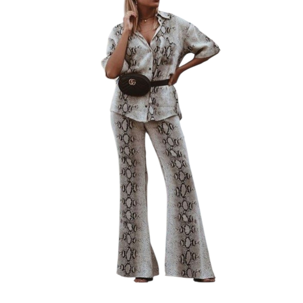 Zara Snake Print Flare Pants and buttond down shirt coordinates/blouse &Pants